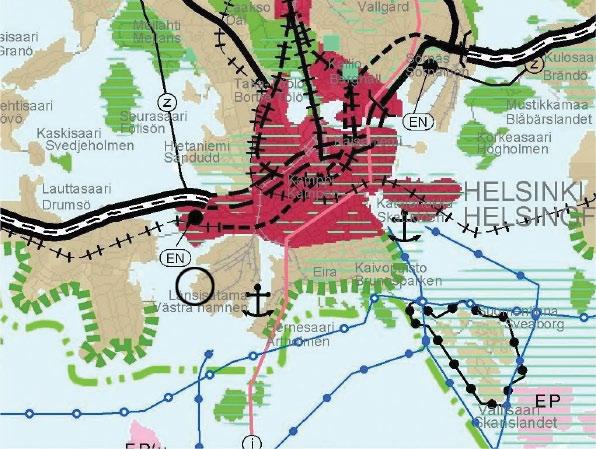 MERKINNÄT Taajamatoimintojen alue Keskustatoimintojen alue Virkistysalue Viheryhteystarve Luonnonsuojelualue Puolustusvoimien alue Energia- ja/tai jätehuoltoon varattu alue Yhdyskuntateknisen huollon