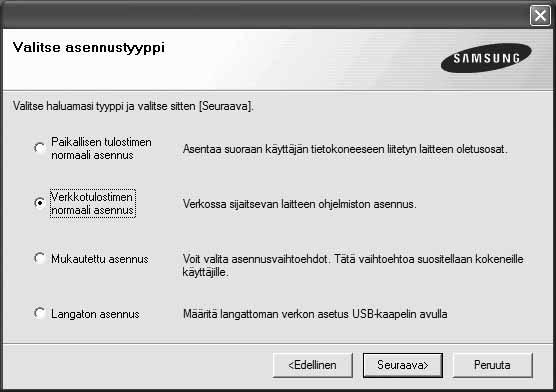 9 Jos haluat rekisteröityä Samsung-tulostimien käyttäjäksi ja saada Samsungilta tiedotteita, merkitse valintaruutu ja napsauta Valmis. Siirryt Samsungin Internet-sivuille. 3 Napsauta Seuraava.