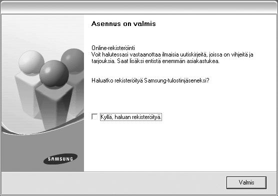 9 Jos haluat rekisteröityä Samsung-tulostimien käyttäjäksi ja saada Samsungilta tiedotteita, merkitse valintaruutu ja napsauta Valmis. Siirryt Samsungin Internet-sivuille.