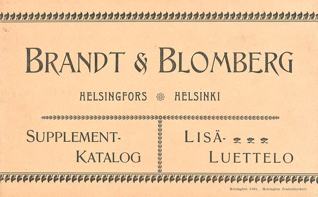 Brandt & Blomberg HELSINGFORS HELSINKI Supplementkatalog.