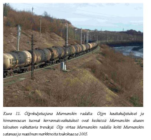 ESIMERKKIANALYYSIN TULOKSIA Rautatieyhteyksien ja satamien kehittäminen on tärkeää Murmanskin alueella mm.