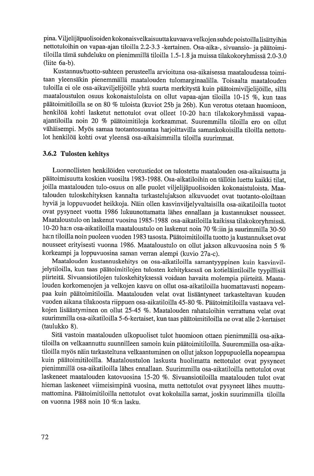 pina. Viljelijäpuolisoiden kokonaisvelkaisuutta kuvaava velkojen suhde poistoilla lisättyihin nettotuloihin on vapaa-ajan tiloilla 2.2-3.3 -kertainen.