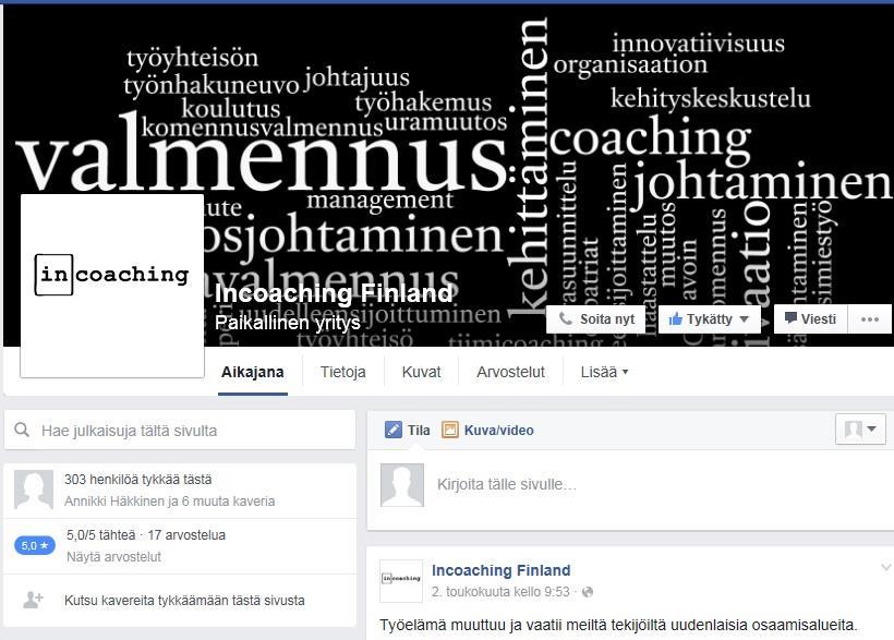 Käy tykkäämässä InCoachingista Facebookissa, saat säännöllisesti valikoitua tietoa työnhakuun ja