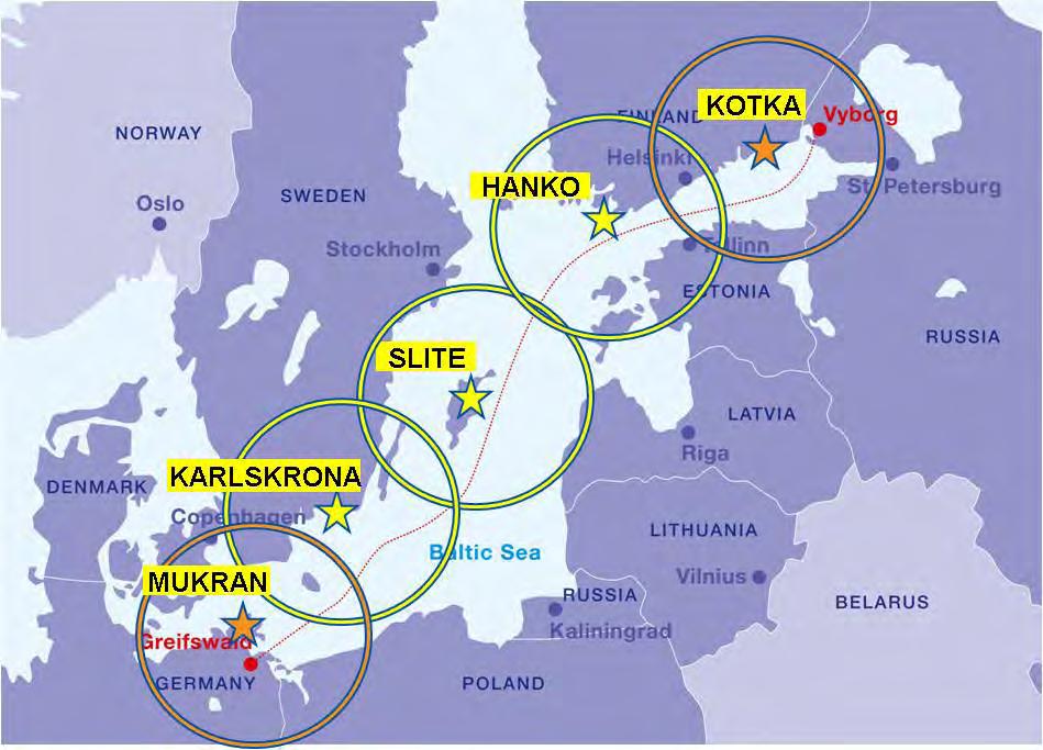 416 Nord Stream ehdottaa, että välivarastointialueina käytetään kahta uutta betonipinnoitusasemaa, joista toinen sijaitsee Suomessa Kotkassa ja toinen Saksassa Sassnitz-Mukranissa.