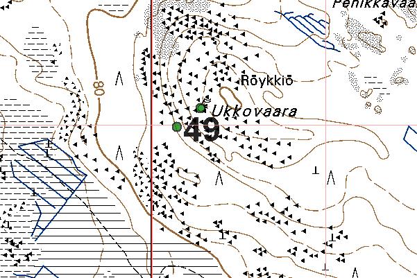 42 RAAHE 49 UKKOVAARA esihistoriallinen tunnistamaton: röykkiö 2441 10 KOPSA x: 7161 05 y: 2530 15 z: 95 ±2,5 m p: 7163 02 i: 3386 23 Itäpalo J 1994 tarkastus Sijainti: