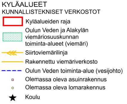 Kyläselvityksiin liittyen tarkasteltiin keväällä 2017 Oulun Veden vesijohtoverkoston ja siirtoviemärin päärunkolinjojen jäljellä olevaa kapasiteettia.