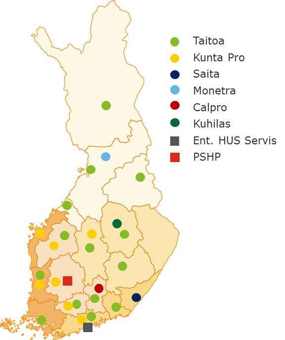 Toiminta-alue Asiakaskunta Toiminnan laajuus (volyymi) Palveluvalikoima Palveluprosessit Ulkoistetut palvelut Juridinen rakenne Omistuspohja Järjestelmät Muut toimijat: Suuri määrä palveluista