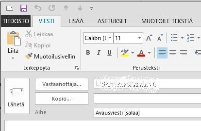 2 Salauspalvelun käyttö 2.1 Avausviestin lähettäminen Ennen ensimmäisen luottamuksellisen viestin lähettämistä uudelle vastaanottajalle hänelle lähetetään avausviesti.