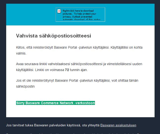 Avaa sähköpostista linkki Siirry