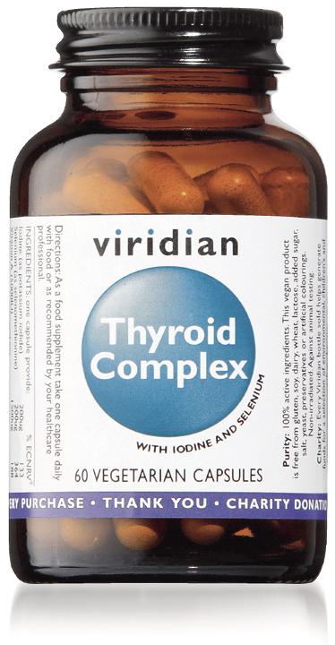 VIRIDIAN THYROID COMPLEX Laadukas vitamiini-hivenaineyhdistelmä kilpirauhasen tueksi.