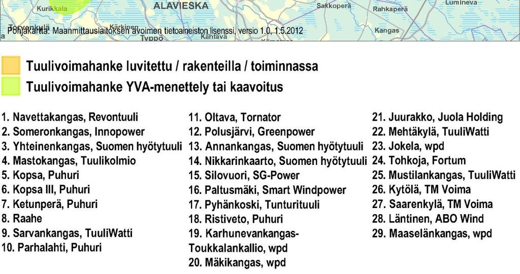Hankkeiden sijainnit on osoitettu kuvassa 4-4.
