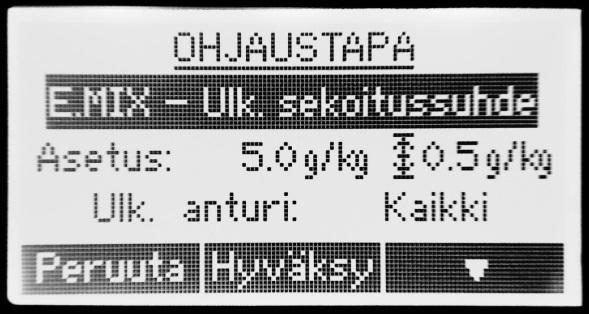 MAN Manuaalinen, jatkuva kuivaus. RH Kuivaus valittuun suhteelliseen kosteuteen, %. MIX Kuivaus valittuun sekoitussuhteeseen, g/kg.