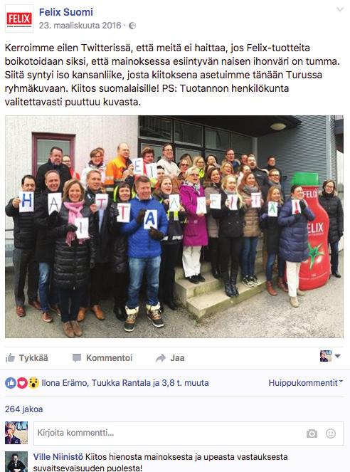 3. Somekohu leimahtaa kolme tapausesimerkkiä 3.1. Orkla Foods Finland Orkla Foods Finland koostuu useista pohjoismaisista elintarviketuotemerkeistä, joista yksi tunnetuimpia on Felix.