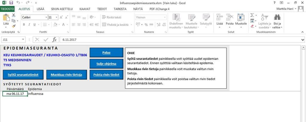 9 Tietojen syöttö näkyy nyt toimipisteen seurantanäkymässä. Voit sulkea ohjelman painamalla Sulje ohjelma, ohjelma kysyy vielä sulkemisvarmistuksen. Kiitos avustasi!