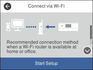 Tulostin on kytketty langattomaan (Wi-Fi-)verkkoon Wi-Fi Direct (Simple AP) -tilassa. Näytä Verkkoyhteysasetukset -näyttö napauttamalla.tämä on pikakuvake seuraavan valikon käyttöön.