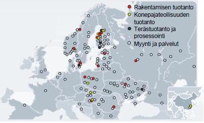 6 KUVIO 1. Rautaruukki maailmanlaajuisesti (Ruukki yleisesitys 2011) Yhtiö työllistää kansainvälisesti reilut 11 000 työntekijää, joista Suomessa toimii noin 6 000.