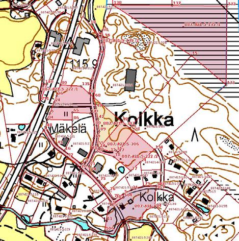 Kolkanjoen ranta on muokattua. Alueen alin korkeustaso on noin +100,0 mpy ja korkein +118,0 mpy. Ympäristöhäiriöt Valtatie 9:n liikenne aiheuttaa melua kaava-alueelle.
