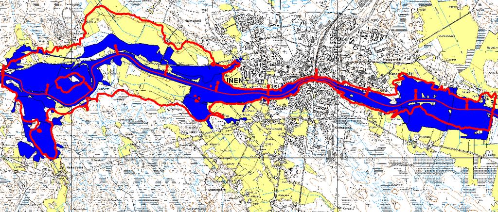 9 3.4 Tulvakartan HW1/50 verifiointi Mallinnettua tulva-aluetta (HW1/50) verrattiin vuoden 2000 ilmakuvauksen perusteella rajattuun tulva-alueeseen.