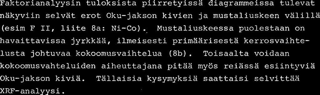 Mustaliuskeessa puolestaan on havaittavissa jyrkkaa, ilmeisesti primaarisesta kerrosvaj-hte- lusta johtuvaa kokoomusvaihtelua (8b).