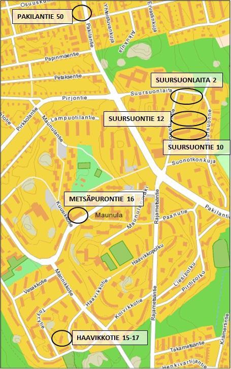 Hankkeen edetessä mukana olevien taloyhtiöiden kokoonpano vaihteli, mutta lopulta kesällä 2011 urakkavaiheeseen sitoutui viisi taloyhtiötä.