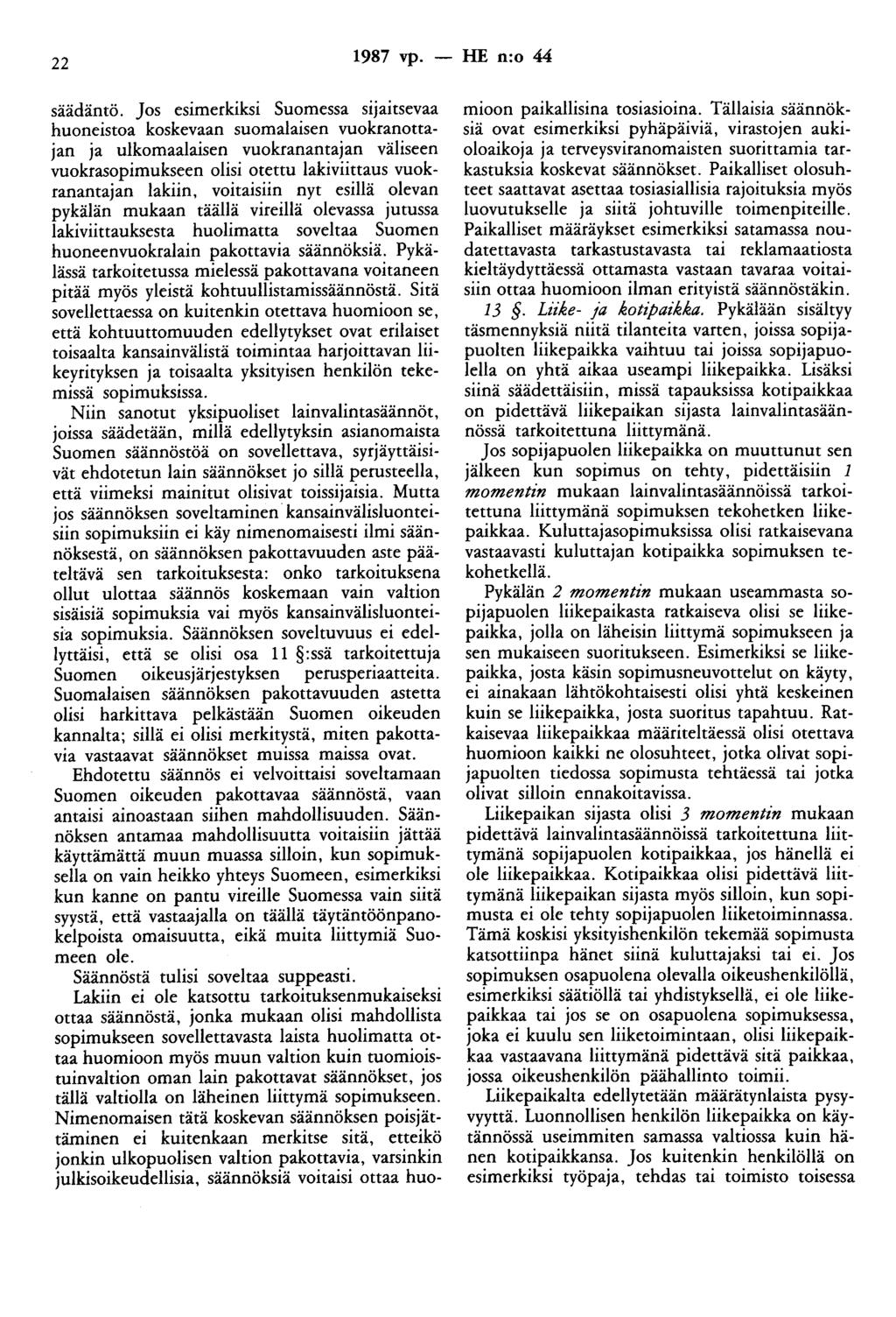 22 1987 vp. - HE n:o 44 säädäntö.