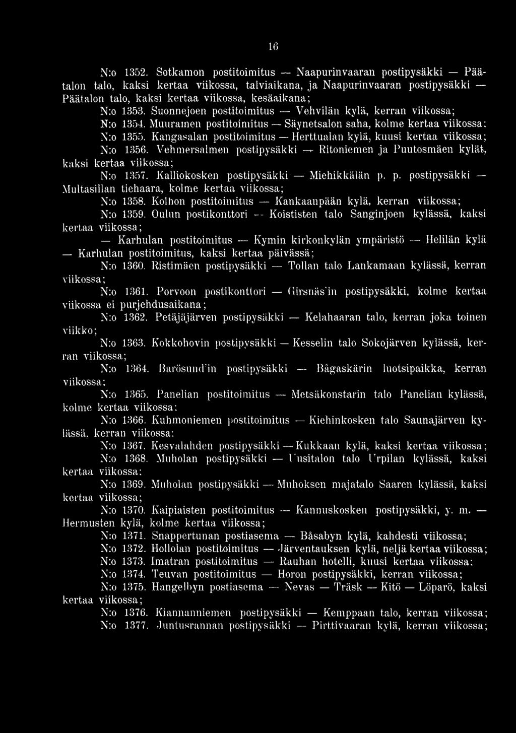 Kolhon postitoimitus Kankaanpään kylä, kerran N:o 1359.
