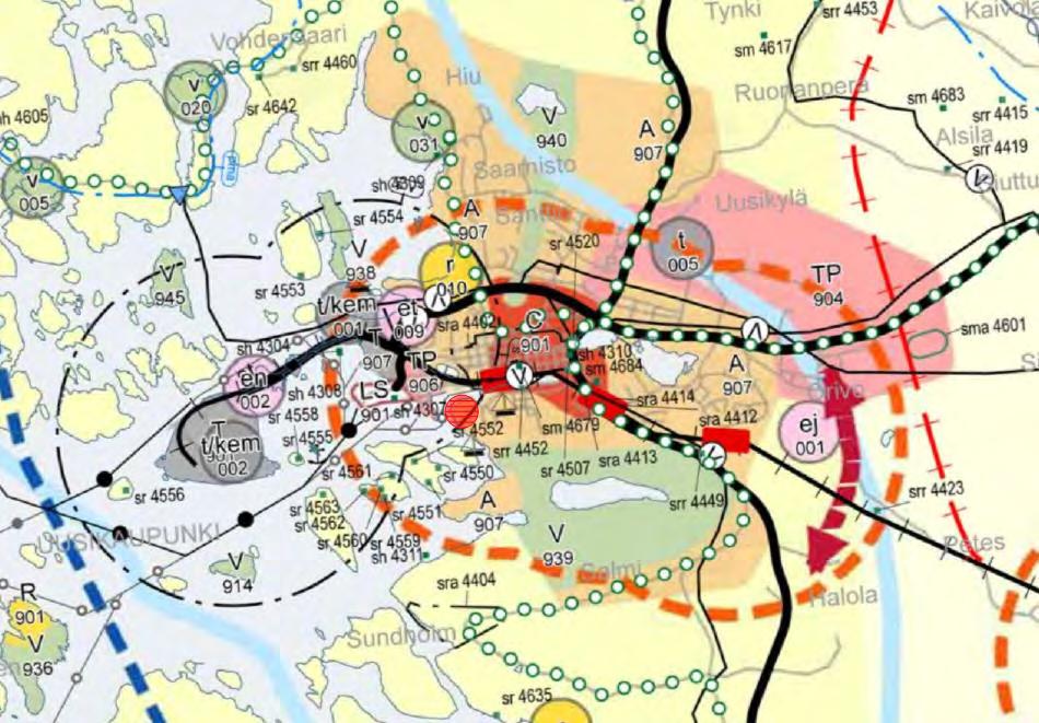 Uudenkaupungin kaupunki, Kaupunkisuunnittelu Sivu 8 / 14 Kaava-alue on merkitty kartalle punaisena ympyränä.