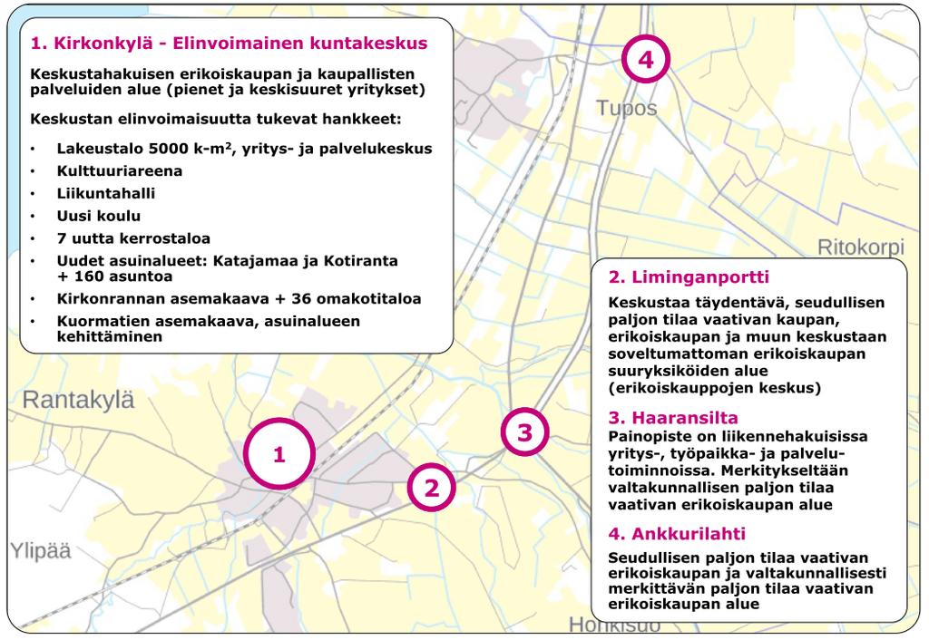 LIITE 3 näille alueille. Kaupan alueet profiloimalla vältetään palveluiden kehittämisen mahdolliset haittavaikutukset keskustan kaupallisille palveluille.