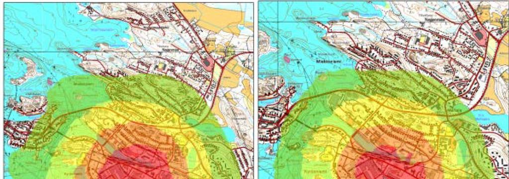 Kaavamääräyksissä todetaan, että toiminnan mahdollisesti vaatimat suojavallit ja muut suojarakenteet tulee sijoittaa kortteliin rakennusalan sisäpuolelle.