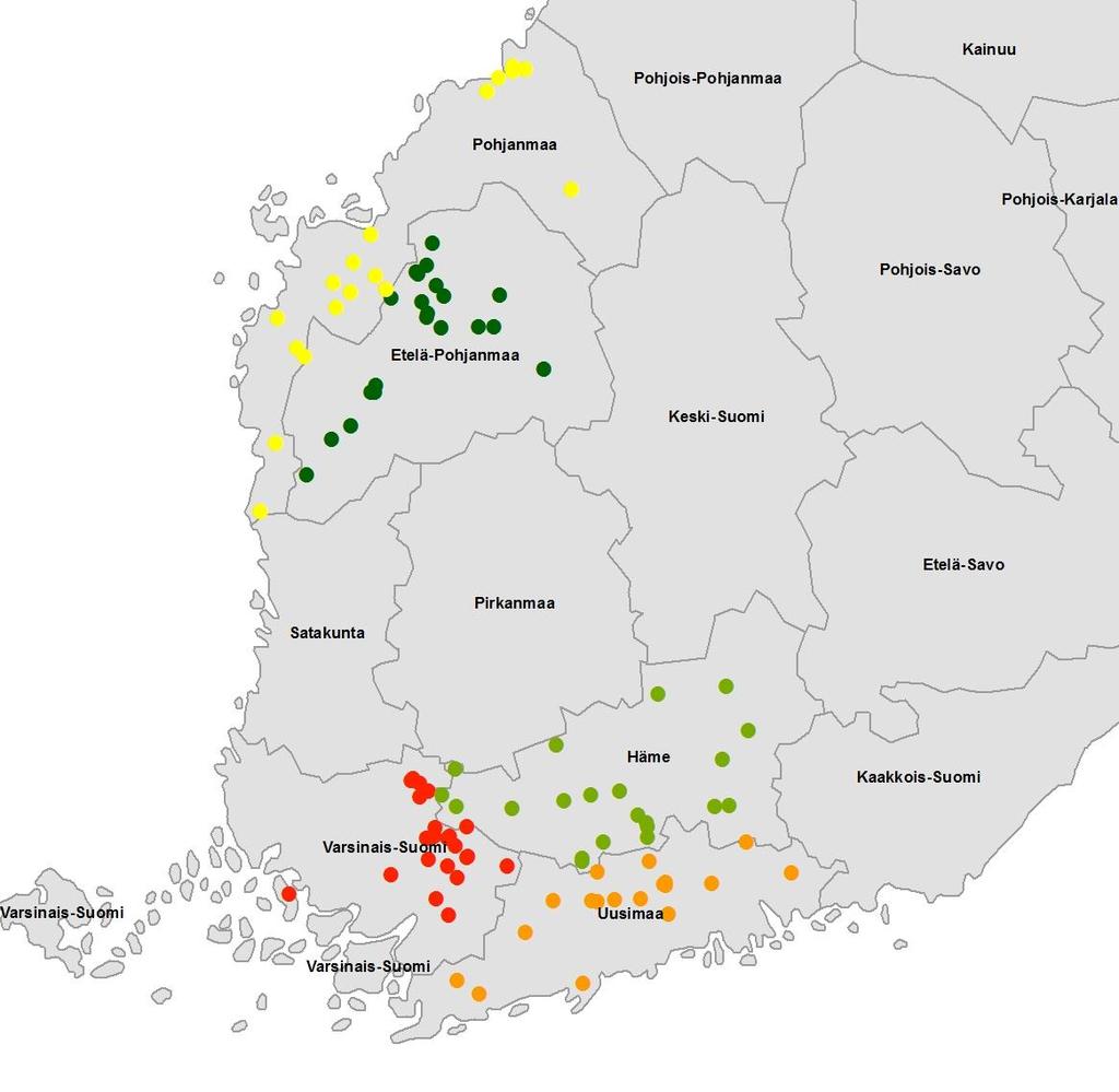 Kuminakierrostilat 2011 Yhteensä 102 kuminalohkoa Kuminan viljelyala 2011 ha Pohjanmaa 3 000