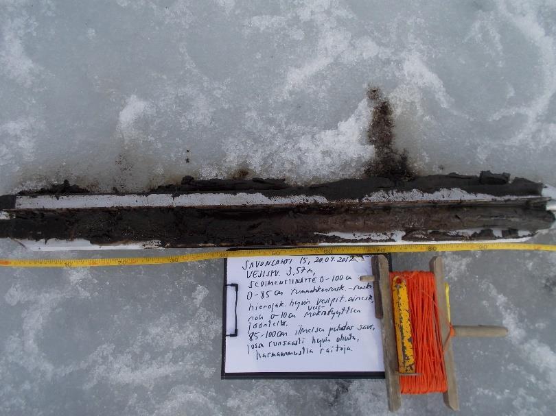 53 Kuva 80. Puruveden Savonlahden edustan ulappa-alueen havaintopaikan 15 sedimenttinäyte 0 100 cm kevättalvella 2017.