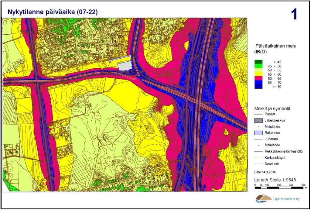 Melu Logistiikkakeskuksen meluselvitys (kaavaselostuksen liitteenä) mallinnettu melun leviämisen kannalta suotuisimmissa