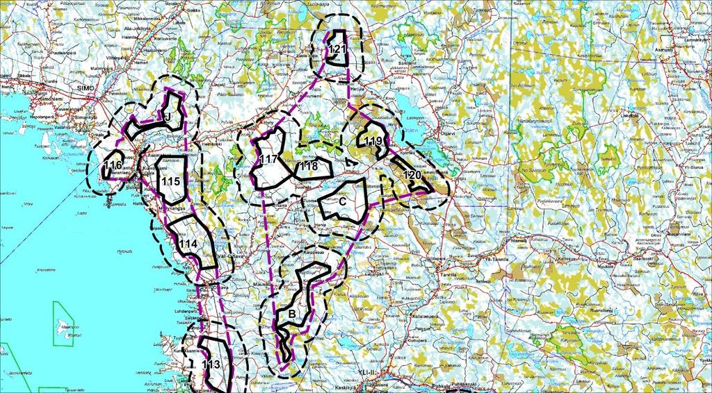 nistaloudellisten ominaisuuksien sekä haasteellisen maaperän ja linnustovaikutuksen vuoksi luokkaa B. Kohde 118 on luokiteltu luokkaan B/C linnusto- ja suojeluvaikutusten vuoksi.