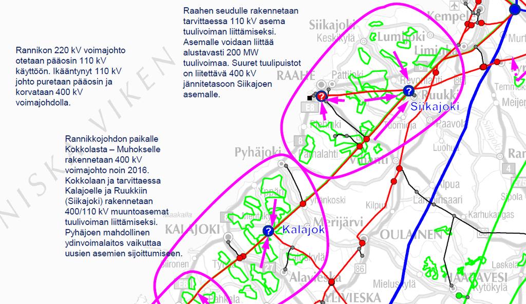 dulle rakennetaan tarvittaessa 110 kv asema tuulivoiman liittämiseksi. Kohteet ovat pääosin suurehkoja kohdetta 81 lukuun ottamatta.