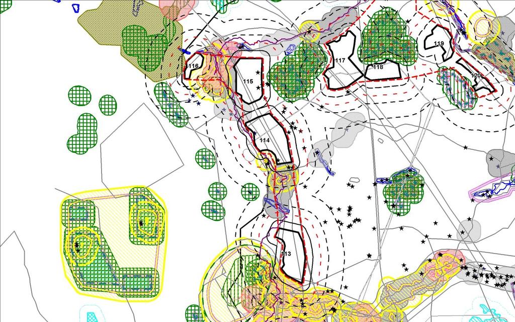 taajamat, keltainen = maisema-alueet, violetit viiva-, alue- ja kohdemerkinnät = maakuntakaavan merkinnät, sininen = pohjavesialueet, vihreä