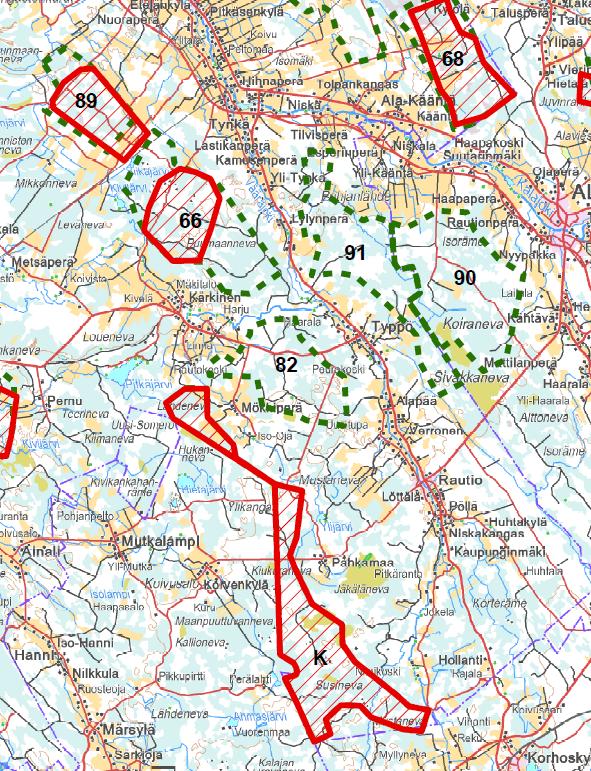 14 Kaavaehdotus Manneralueen tuulivoimaselvitys Vaikutusten arviointi Merkittävimmät maisemavaikutukset aiheutuvat Pitkäsenkylän-Tyngän alueelle.
