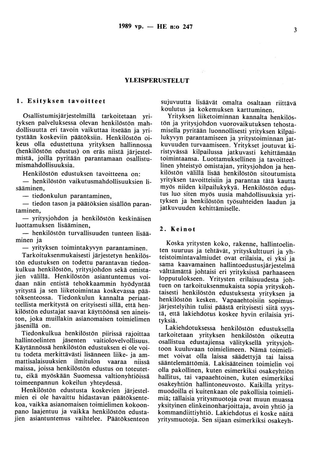 1989 vp. - HE n:o 247 3 YLEISPERUSTELUT 1.