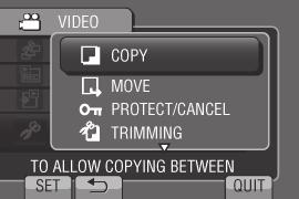 KOPIOINTI Tiedostojen kopiointi Kopiointitavat ja kytkettävä laite Videokamera Voit kopioida tiedostoja tämän videokameran kiintolevyn ja microsd-kortin välillä.