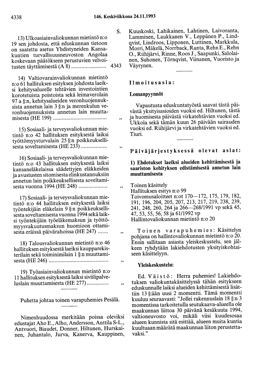 4338 146. Keskiviikkona 24.11.1993 S.