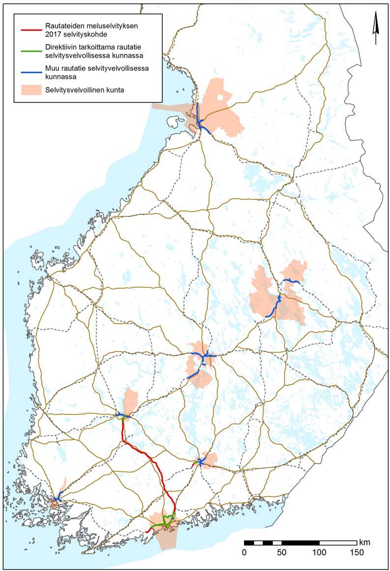 12 Kuva 1 Tähän selvitykseen kuuluva rataverkko (punaisella), muut direktiivin tarkoittamat rautatiet