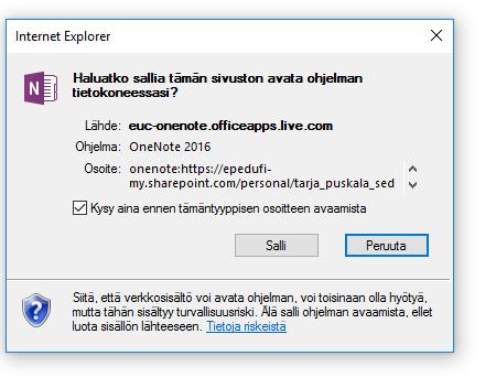 Muokkaaminen työpöytätilassa: Paina painiketta Avaa sovelluksessa OneNote