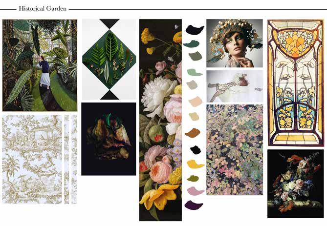 Halusin, että valitsemani esimerkit kuosien historiasta näkyvät moodboardeissa ja sitä kautta omassa suunnittelussani.