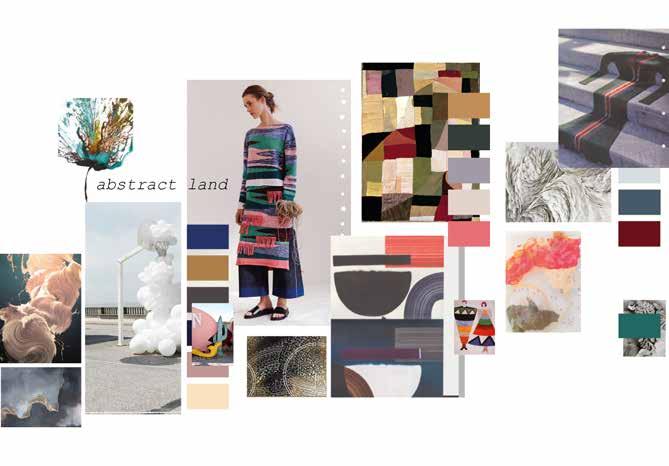 Toinen moodboard, Abstract Land, on tunnelmaltaan lähes vastakohta Historical Gardenille. Se on tyyliltään moderni, sporttinen, geometrinen ja abstrakti.