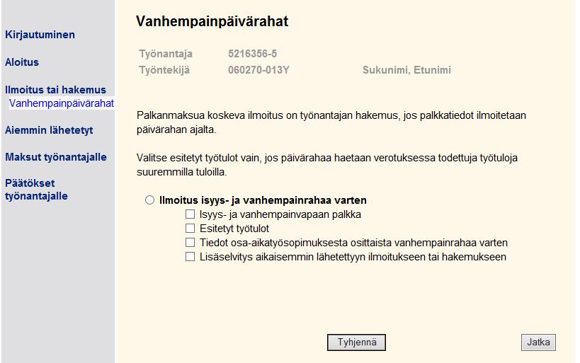 Etuuden valinta jatkuu (työntekijä mies) 1234567-8 Yritys Ky