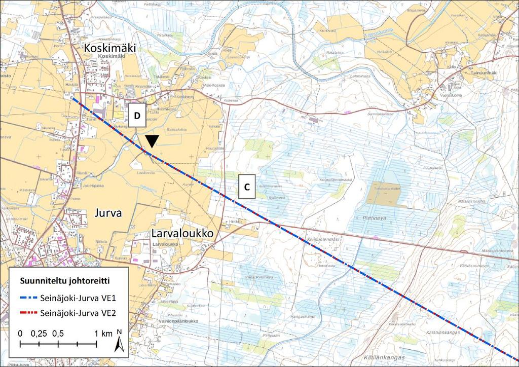 voimajohdon johtoalueeseen (johto-osuus C). Jurvan sähköasema Larvaloukko Kuva 4-13.