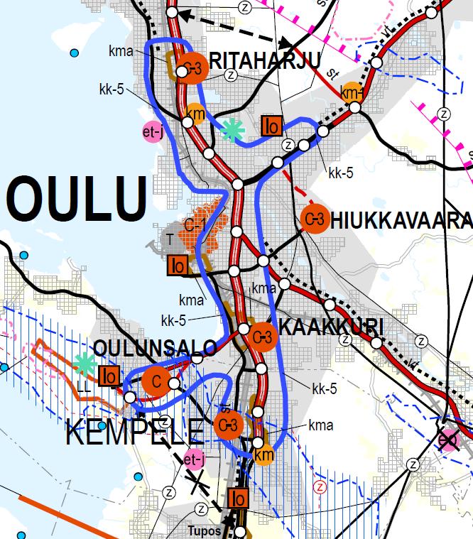 FCG SUUNNITTELU JA TEKNIIKKA OY Loppuraportti 49 (74) 5.3.3 Oulu: Linnanmaa (km), Välikylä (km-1) ja kaupan kehittämisen kohdealueet (kma) Pohjois-Pohjanmaan 3.