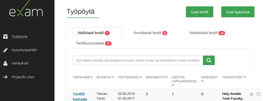 EXAM Kypsyysnäytteen laatiminen ja arviointi Tarkista onko asennettu Korkeakoulu voi itse päättää, asennetaanko heidän EXAM-järjestelmään kypsyysnäyte vai ei.