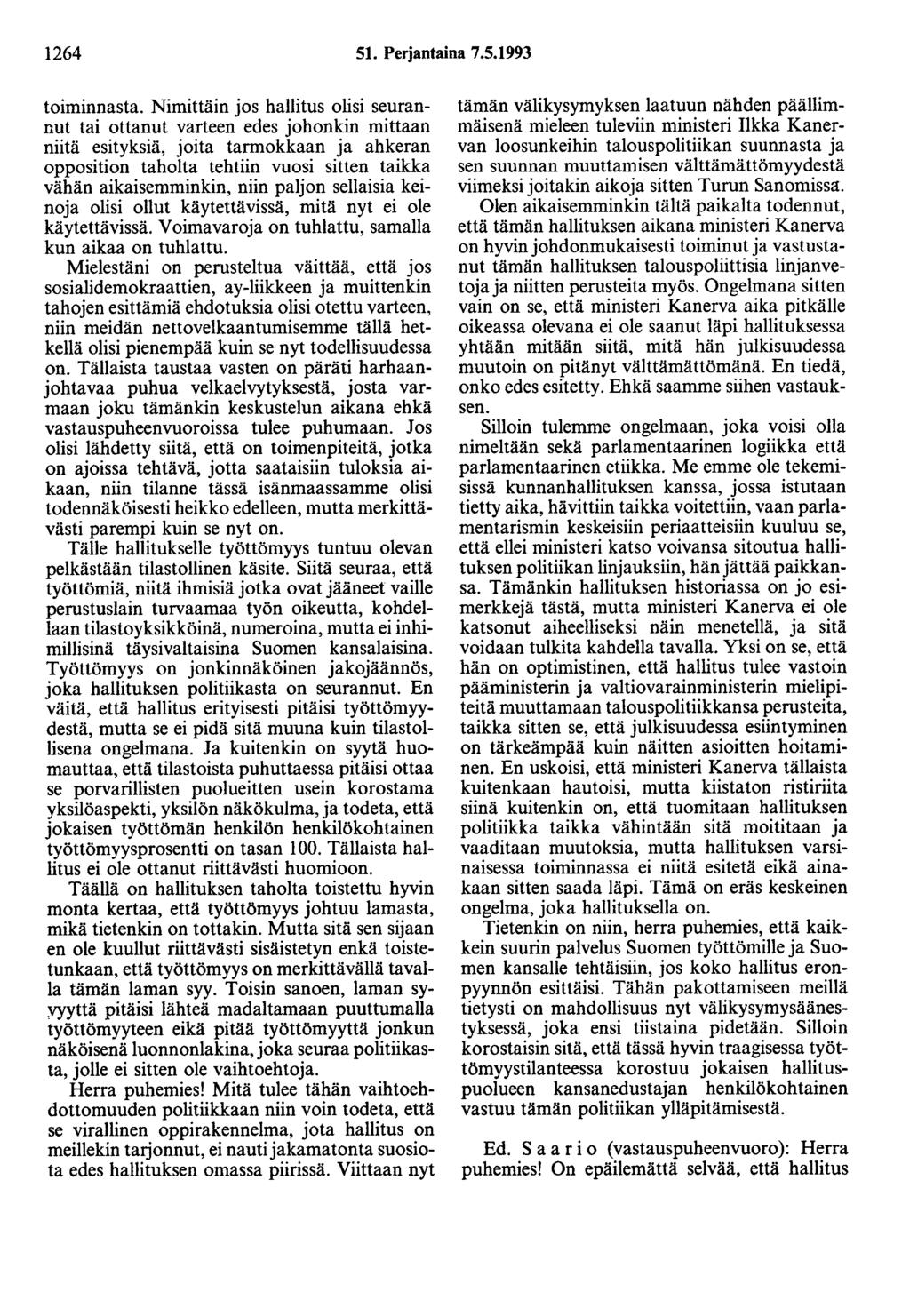 1264 51. Perjantaina 7.5.1993 toiminnasta.