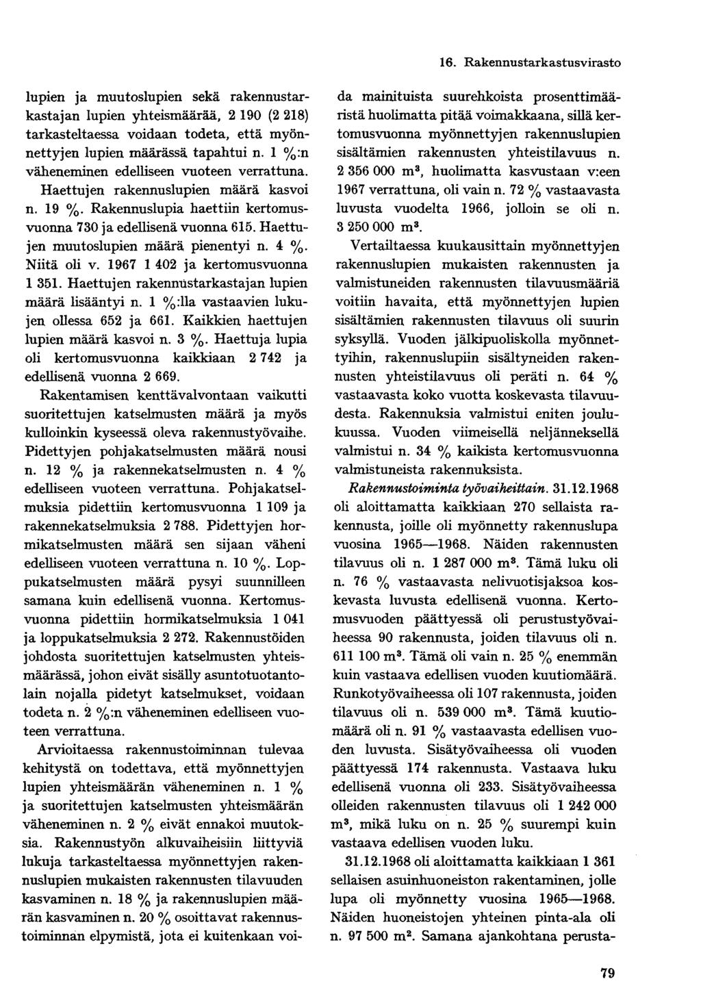 lupien ja muutoslupien sekä rakennustarkastajan lupien yhteismäärää, 2 190 (2 218) tarkasteltaessa voidaan todeta, että myönnettyjen lupien määrässä tapahtui n.