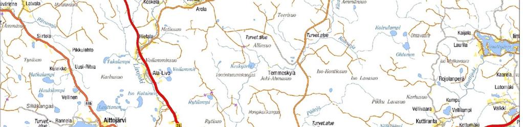 Vapo Oy:n hallussa olevan hankealueen ala on 257 ha, josta varsinainen tuotantokelpoinen ala on noin 220 ha. Kuva 2-2.